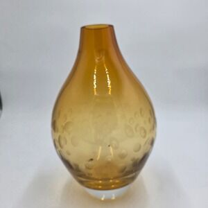 Krosno Poland Amber Bubble Glass Vase Crate Barrel Morocco Decorative Accent